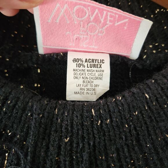 *READ VTG Just For Women Fuzzy Tinsel Gold Black Knit Sweater Metallic 80s 90s - Picture 4 of 9